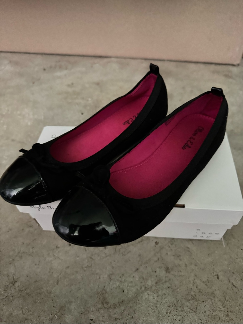 Black Ballet Flats with Pink Lining - Girls Slip-On Flats